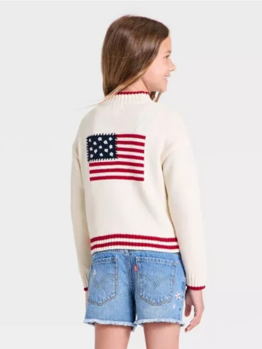 Cat & Jack Girls Cream Sweater with American flag